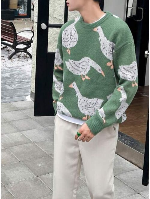 Manfinity Hypemode Men 1pc Duck Pattern Drop Shoulder Sweater