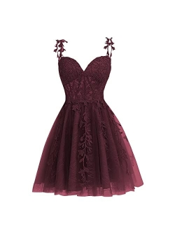 Dessiny Junior's Spaghetti Straps Lace Homecoming Dress for Teens 2023 Tulle Short Prom Dresses Cocktail Gowns DE04