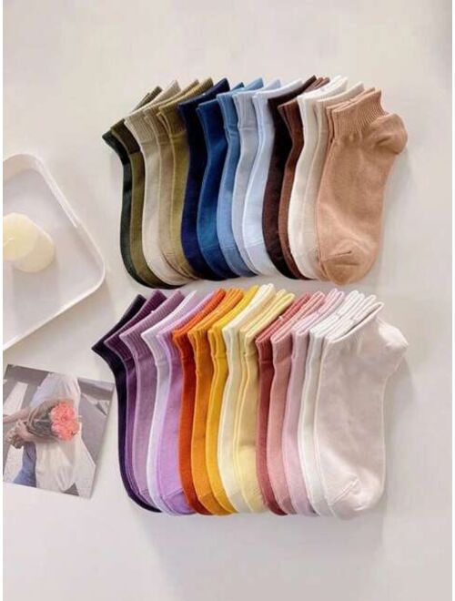 Shein 10 pairs/pack random color children's autumn winter summer solid color simple socks, suitable for sports and leisure daily travel the best choice