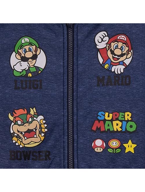 Nintendo Super Mario Graphic Boys Hooded Fleece Varsity Jacket for Kids and Toddlers