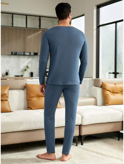 Shein Men Solid V Neck Thermal Underwear Set