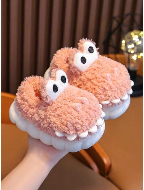 Shein Cute Boys' Cartoon Indoor Warm Slippers Anti-slip Winter, Kids' House Slippers