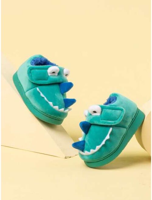 Shein 1pair Boys' Dinosaur-Themed Hook-and-loop Fastener Design Warm Flat Slippers, Suitable For Winter