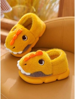 Shein Cute Dinosaur Pattern Boys' Indoor Warm Slippers With Anti-slip Soles, Fashionable Children's Slippers For Winter