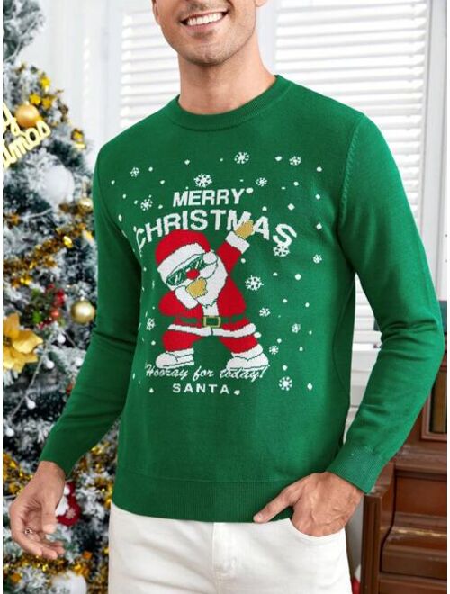 Manfinity EMRG Men Christmas Santa Claus Slogan Pattern Sweater