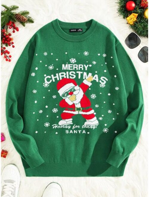 Manfinity EMRG Men Christmas Santa Claus Slogan Pattern Sweater