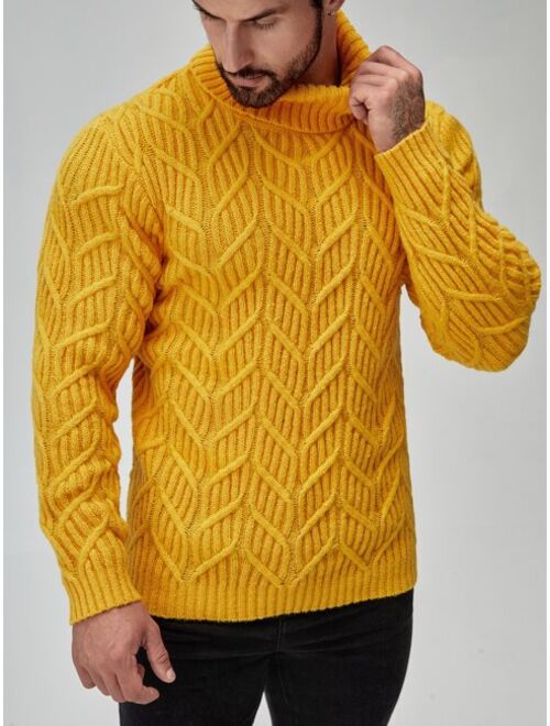 Manfinity Men Turtleneck Cable Knit Sweater