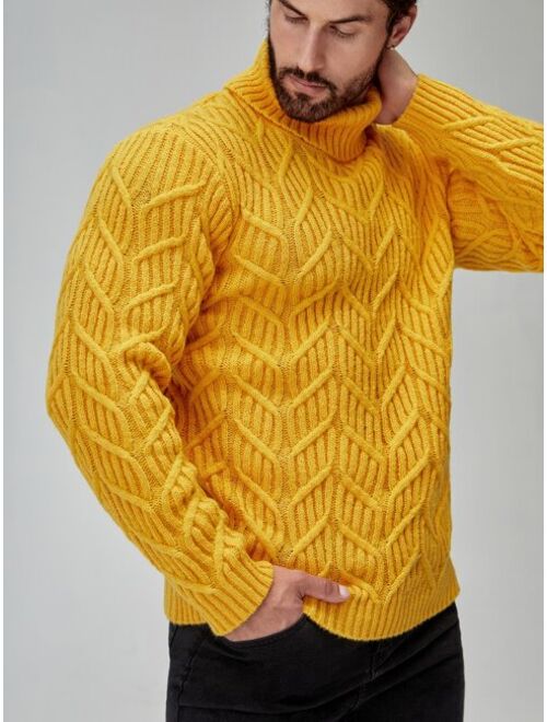 Manfinity Men Turtleneck Cable Knit Sweater