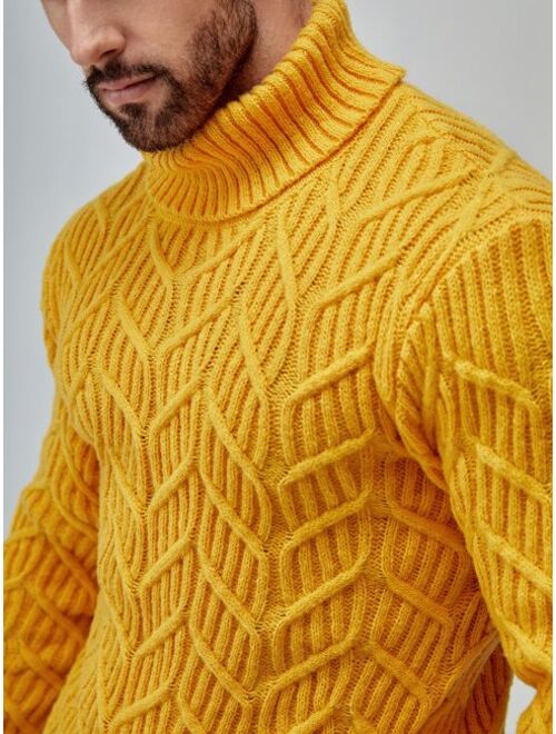 Manfinity Men Turtleneck Cable Knit Sweater