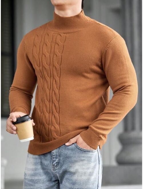 Manfinity Homme Men Mock Neck Cable Knit Sweater