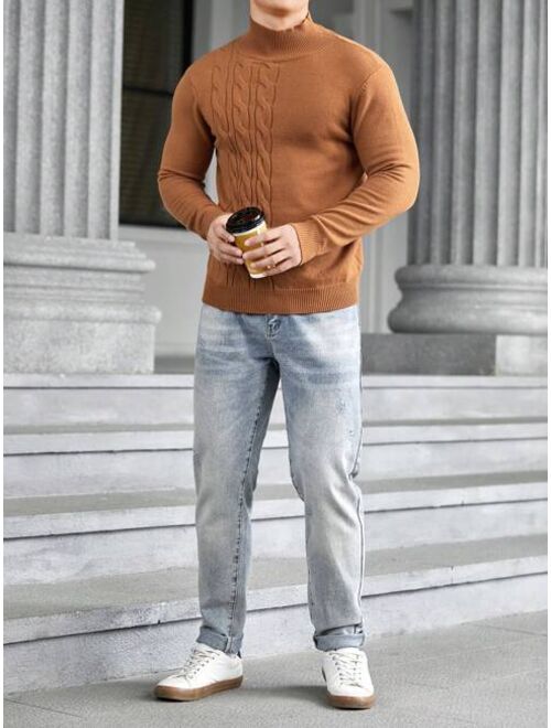 Manfinity Homme Men Mock Neck Cable Knit Sweater