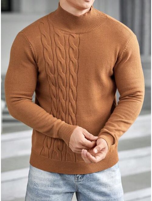 Manfinity Homme Men Mock Neck Cable Knit Sweater