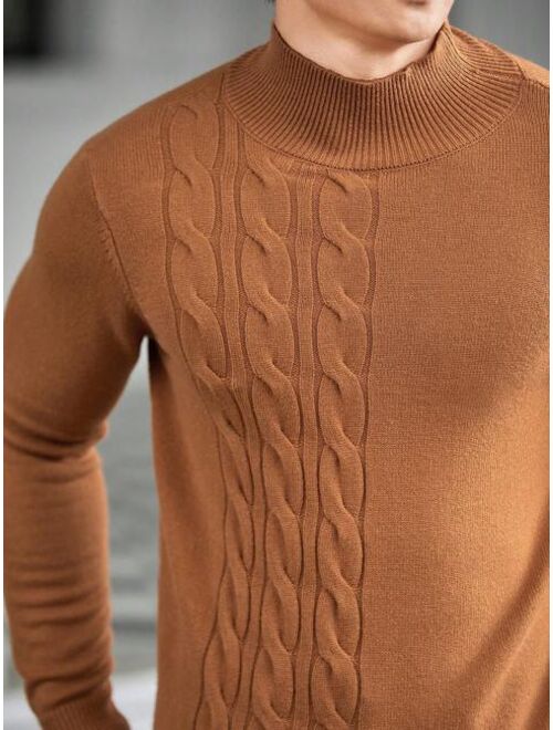 Manfinity Homme Men Mock Neck Cable Knit Sweater