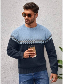 Manfinity Men Geo Pattern Raglan Sleeve Sweater