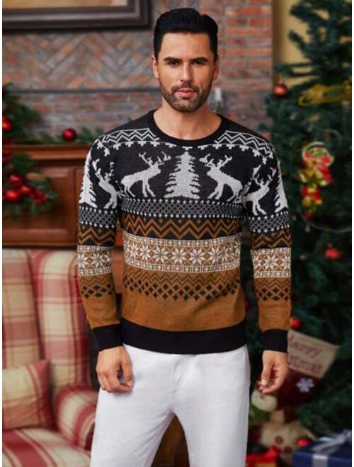 Manfinity Homme Men Christmas Elk Geo Pattern Sweater