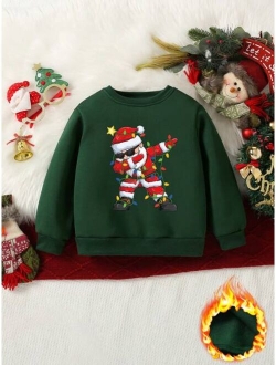 Shein Young Boy Funny Christmas Santa Claus Pattern Printed Fleece Crewneck Sweatshirt For Autumn/winter