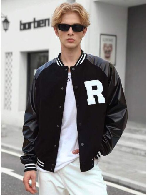 Shein Manfinity Sporsity Men Letter Patched Raglan Sleeve Varsity Jacket