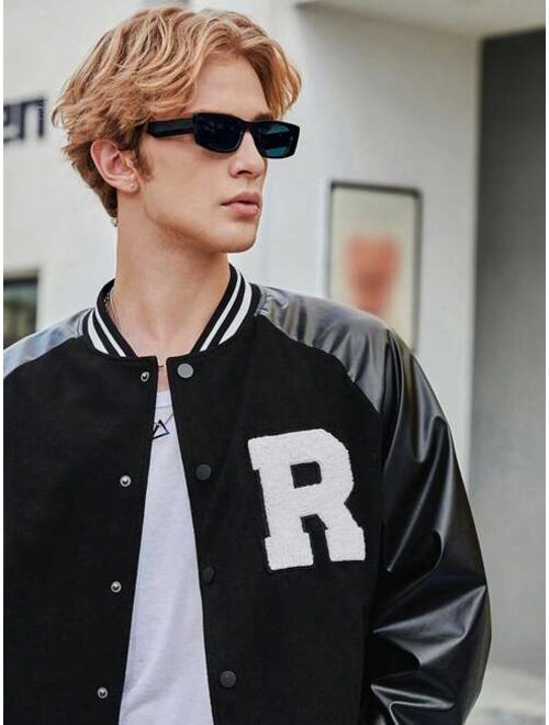 Shein Manfinity Sporsity Men Letter Patched Raglan Sleeve Varsity Jacket