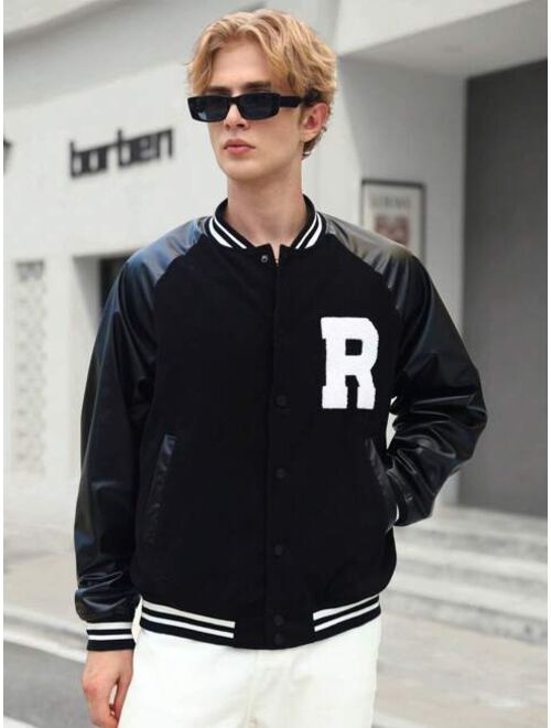 Shein Manfinity Sporsity Men Letter Patched Raglan Sleeve Varsity Jacket