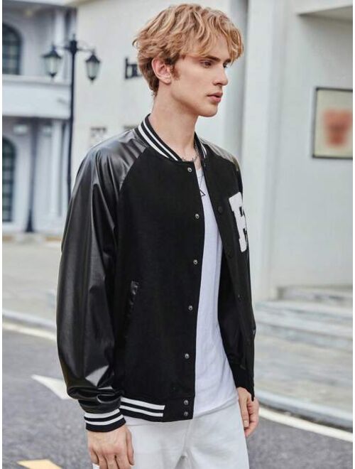 Shein Manfinity Sporsity Men Letter Patched Raglan Sleeve Varsity Jacket