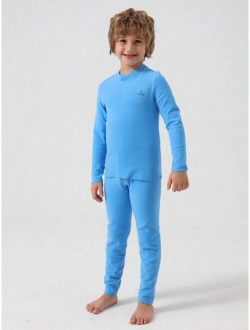 Shein Tween Boy Thermal Underwear Set Including Tops & Bottoms, Two Layers Warmer Pajama Set For Autumn & Winter