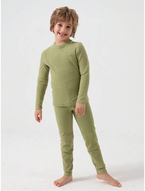 Shein Tween Boy Thermal Underwear Set Including Tops & Bottoms, Two Layers Warmer Pajama Set For Autumn & Winter