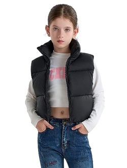 maoo garden Girls Winter Puffer Vest Faux-Down Short Cropped Lightweight Water-Resistant Big Girls Sleeveless Jacket