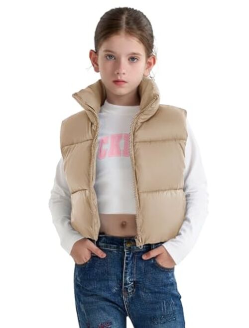 maoo garden Girls Winter Puffer Vest Faux-Down Short Cropped Lightweight Water-Resistant Big Girls Sleeveless Jacket