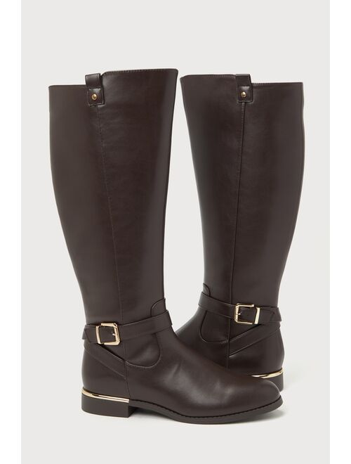 Lulus Baruna Dark Brown Buckle Knee-High Boots