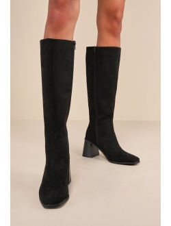 Marvari Taupe Suede Square-Toe Knee-High Boots
