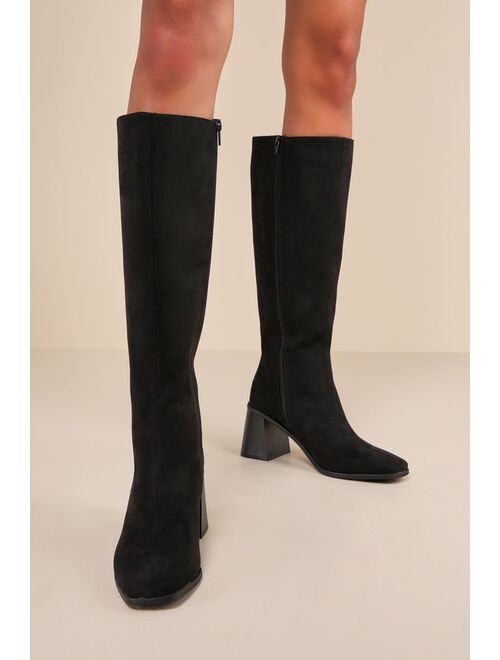 Lulus Marvari Taupe Suede Square-Toe Knee-High Boots