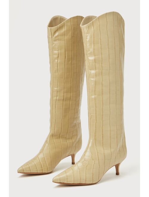 Schutz Maryana Lo Almond Buff Croc-Embossed Leather Knee-High Boots