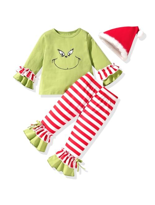 HINTINA Infant Toddler Girl Christmas Outfits Bell Bottom Flared Pants Set