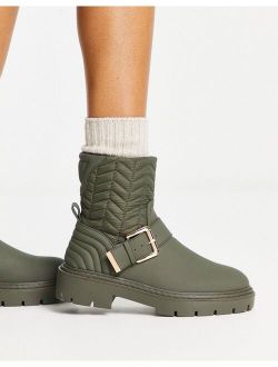 quilted buckle boot in khaki green