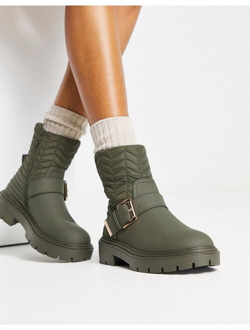 River Island quilted buckle boot in khaki green