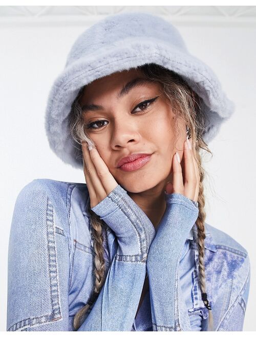 ASOS DESIGN faux fur bucket hat in blue