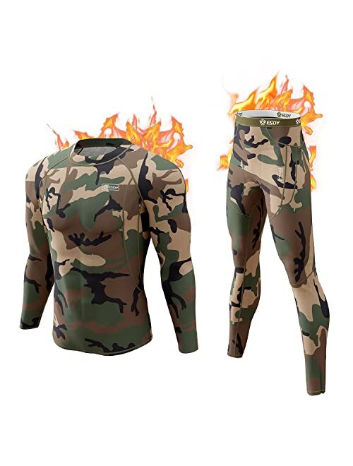 CL convallaria Thermal Underwear for Men Long Johns Fleece Lined Hunting Gear Set Base Layer for Cold Weather XS-4XL