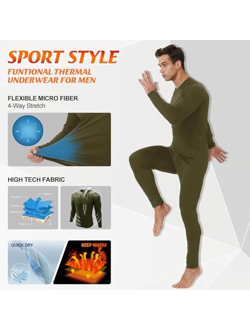 CL convallaria 2 Pack Thermal Underwear for Men - Warm Fleece Lined Long Johns - Winter Gear Base Layer Tops & Bottoms Set