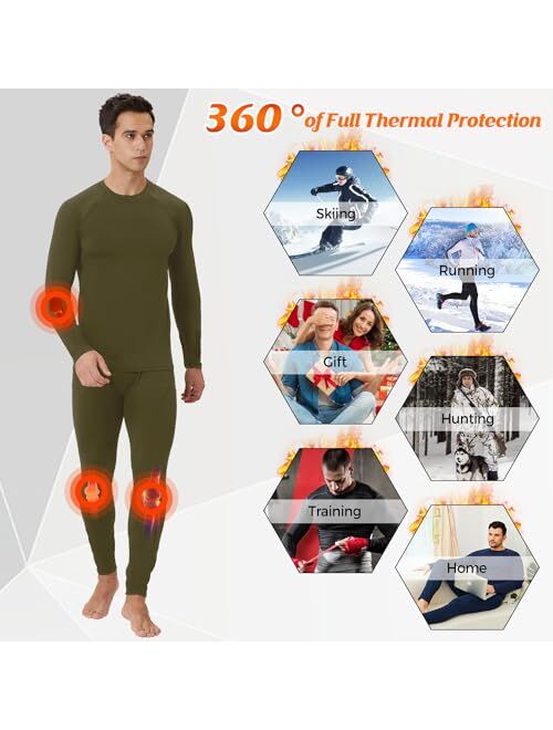 CL convallaria 2 Pack Thermal Underwear for Men - Warm Fleece Lined Long Johns - Winter Gear Base Layer Tops & Bottoms Set