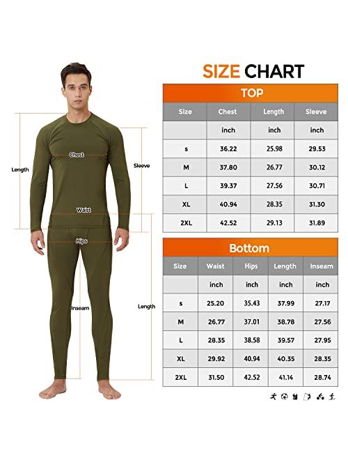 CL convallaria 2 Pack Thermal Underwear for Men - Warm Fleece Lined Long Johns - Winter Gear Base Layer Tops & Bottoms Set