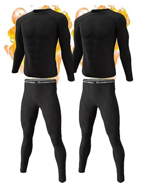 CL convallaria 2 Pack Thermal Underwear for Men - Warm Fleece Lined Long Johns - Winter Gear Base Layer Tops & Bottoms Set