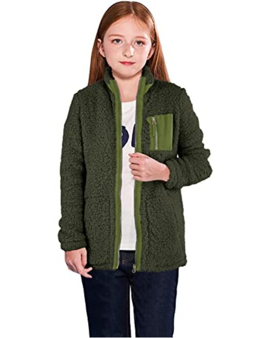 Heysolo Girls Sherpa Fleece Jacket Zip Up Winter Coats Long Sleeve For 5-14Y With Pockets