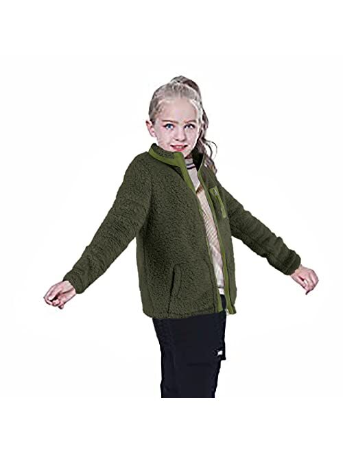 Heysolo Girls Sherpa Fleece Jacket Zip Up Winter Coats Long Sleeve For 5-14Y With Pockets