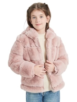 Giolshon 2023 new Girls Faux Fur Fleece Jacket Sherpa Fuzzy Hoodie Winter Coat with Full Zip Fluffy Outerwear 2169