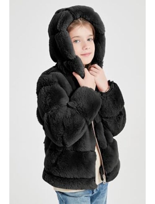 Giolshon 2023 new Girls Faux Fur Fleece Jacket Sherpa Fuzzy Hoodie Winter Coat with Full Zip Fluffy Outerwear 2169