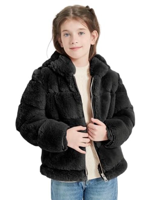 Giolshon 2023 new Girls Faux Fur Fleece Jacket Sherpa Fuzzy Hoodie Winter Coat with Full Zip Fluffy Outerwear 2169