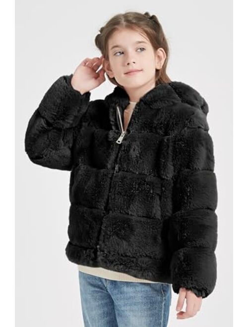 Giolshon 2023 new Girls Faux Fur Fleece Jacket Sherpa Fuzzy Hoodie Winter Coat with Full Zip Fluffy Outerwear 2169