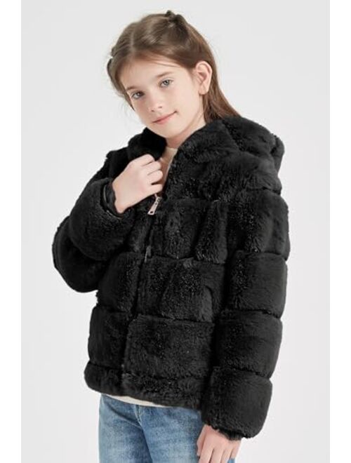 Giolshon 2023 new Girls Faux Fur Fleece Jacket Sherpa Fuzzy Hoodie Winter Coat with Full Zip Fluffy Outerwear 2169