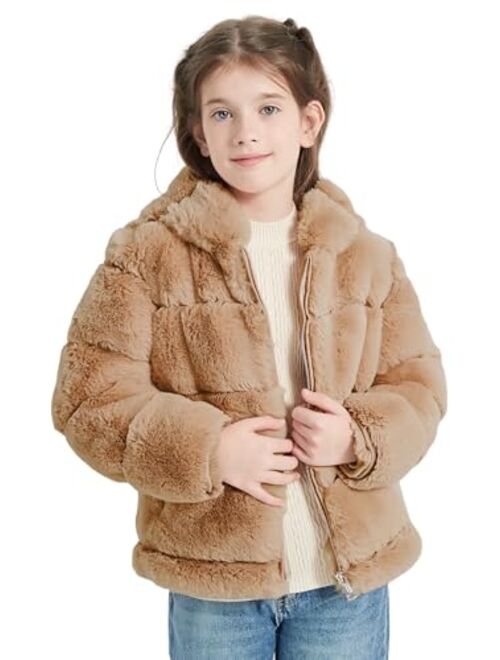 Giolshon 2023 new Girls Faux Fur Fleece Jacket Sherpa Fuzzy Hoodie Winter Coat with Full Zip Fluffy Outerwear 2169