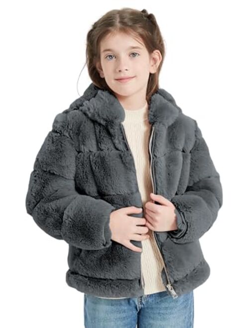 Giolshon 2023 new Girls Faux Fur Fleece Jacket Sherpa Fuzzy Hoodie Winter Coat with Full Zip Fluffy Outerwear 2169